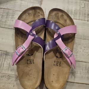 Birkenstock Pink and Purple Cross-Strap Sandals